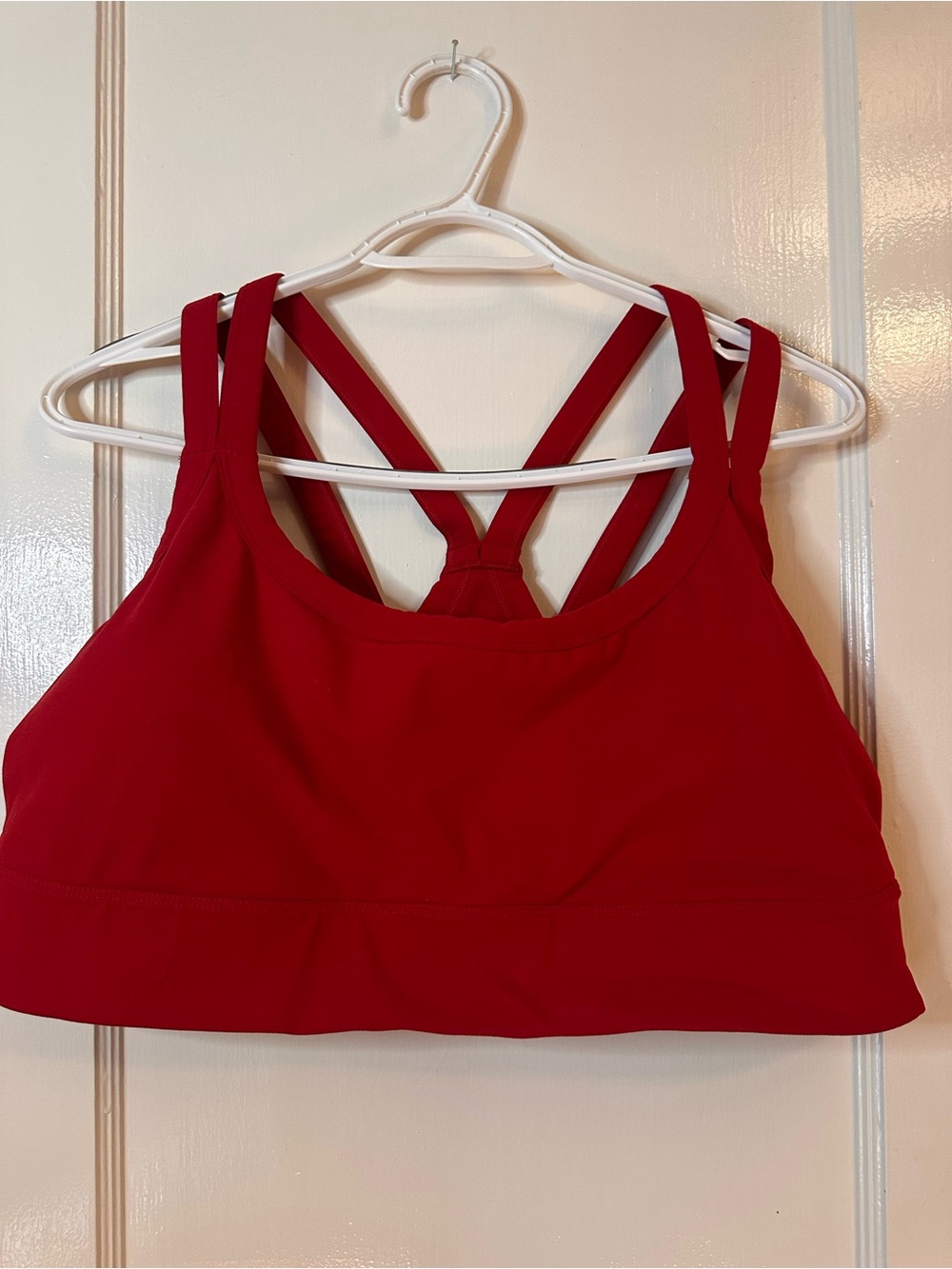 Red Strappy Sports Bra. Full Coverage.